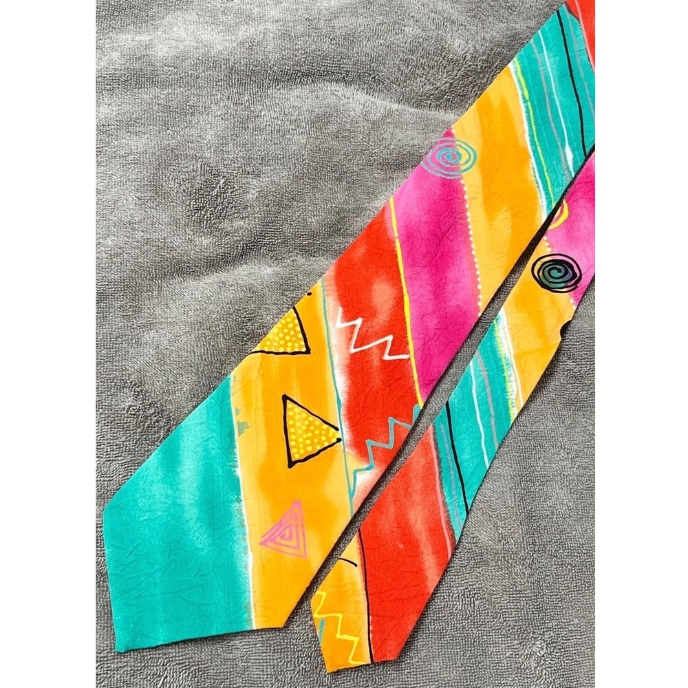 Vintage Jams World Rayon Neck‎ Tie Memphis Geometric Abstract Neon Art 80s